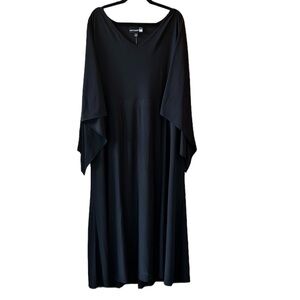 Antthony New w Tag 3X Black Batwing Witchy Cape Maxi Dress. V Neck. Stretch Knit